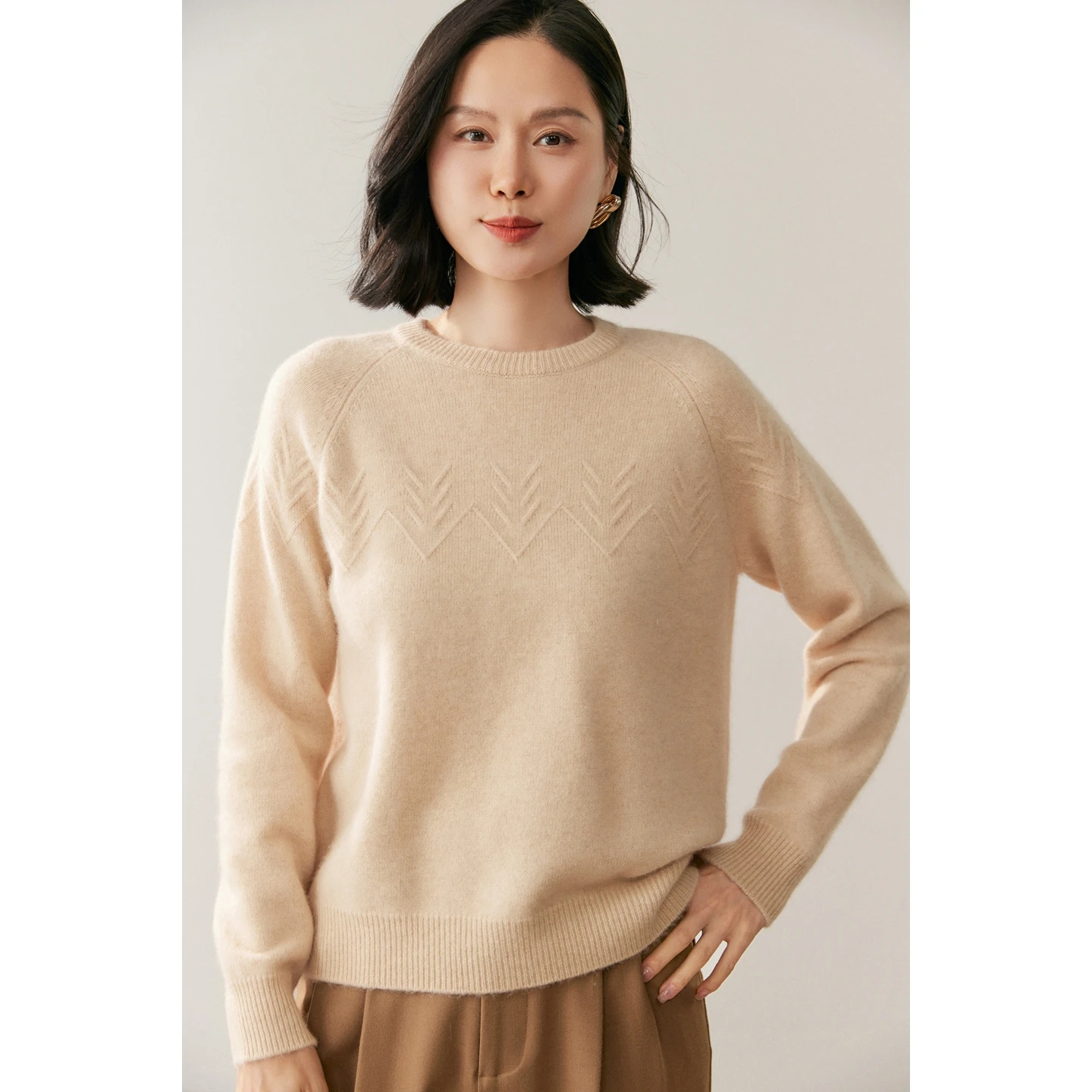 Women's 100% Pure Cashmere Sweater Winter O-Neck High-Quality Pullover Loose Jacquard Long-Sleeved Knitwear Cashmere Thick Tops