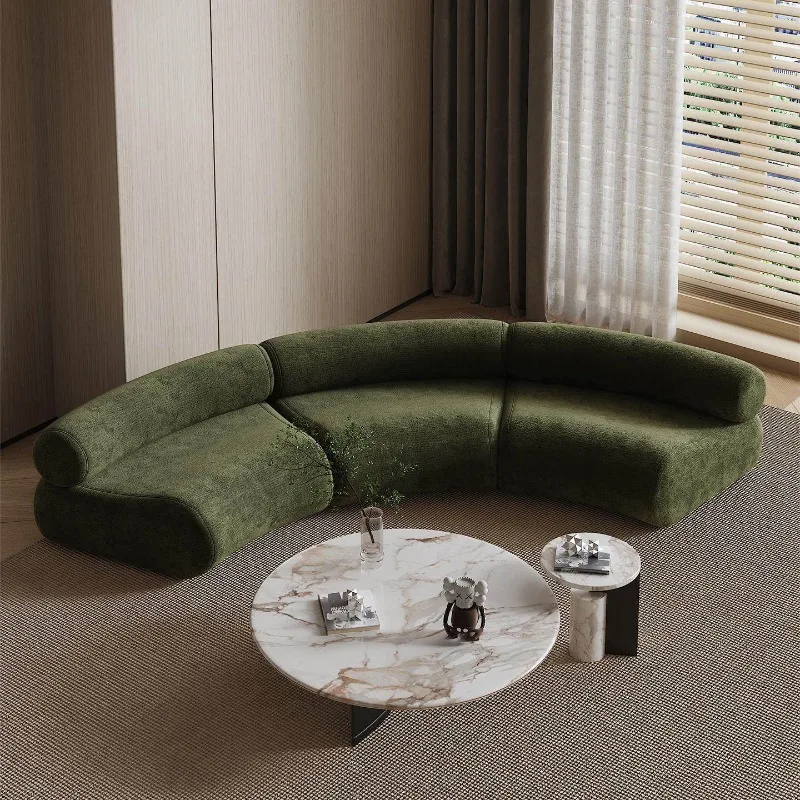 Retro dark green villa large flat layer cream wind arc small apartment fabric sofa