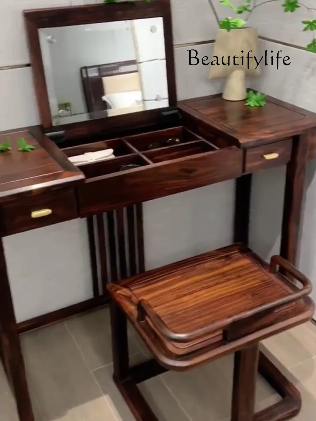 N19  Chinese Style Ugyen Wooden Dressing Table Zen Bedroom Flip Makeup Table Modern Minimalist Storage Cabinet