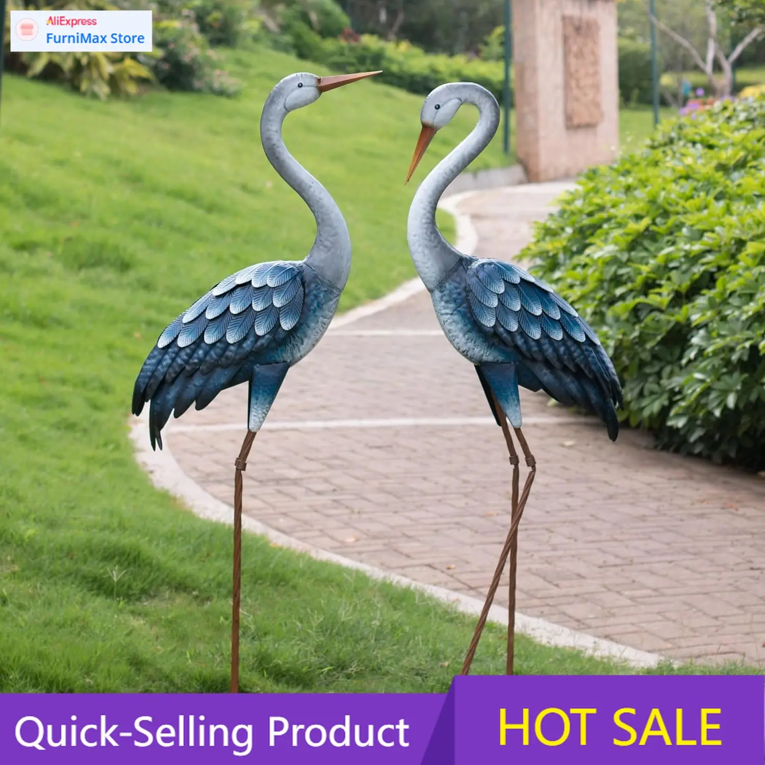 

Ограниченная по времени акция: Металлические садовые скульптуры синих чайников и журавлей, большие садовые украшения в виде птиц, 47-48 дюймов, набор из 2 штук, для сада/двора