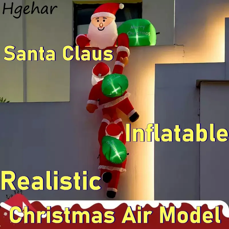 

Outdoor Holiday Decorations 2 Meters Three Santa Claus Climbing The Wall Inflatable Air Models Christmas Day Festival Yard Decor