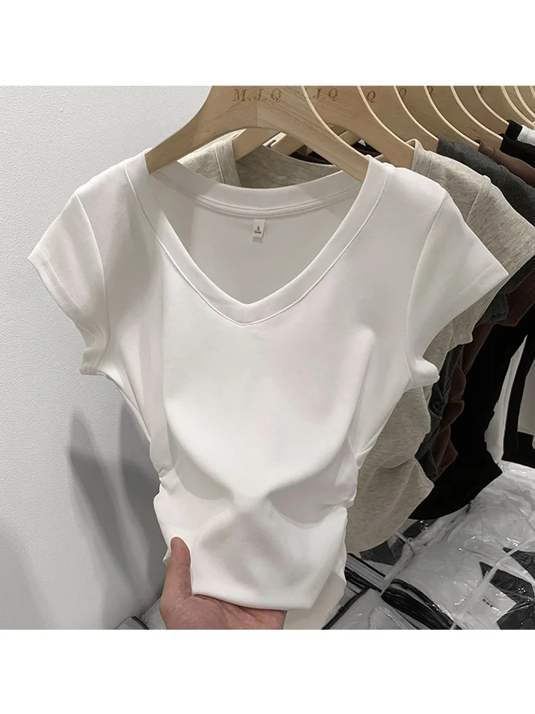 New Summer Top Sexy T Shirt Women Elasticity T-Shirt Korean Style Woman Clothes Slim Tshirt Female Skinny Short Sleeve Tops Tee