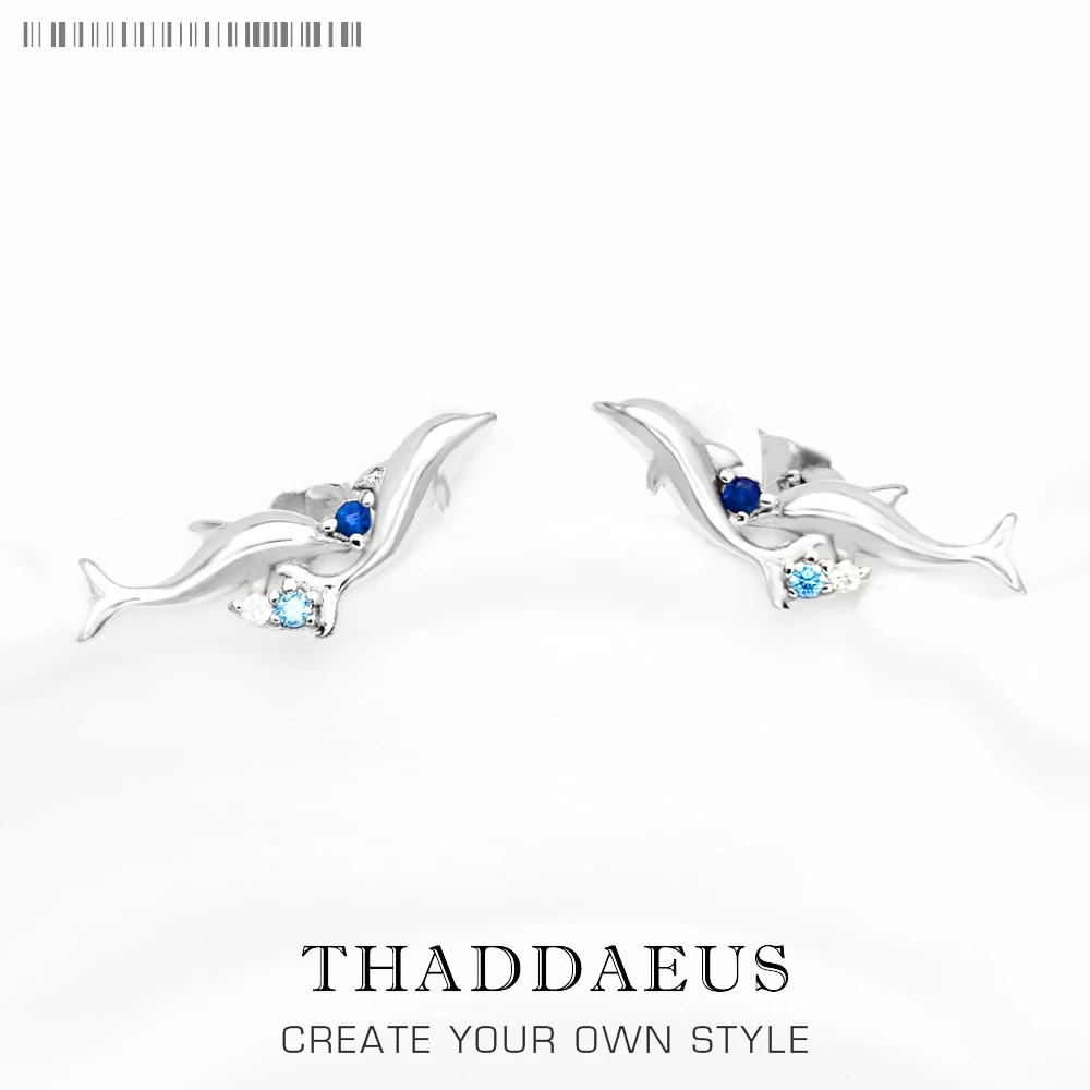 

Ear Climber Dolphins With Blue Stones,Europe Style Fine Jewerly For Women Handcrafted Gift In 925 Sterling Silver