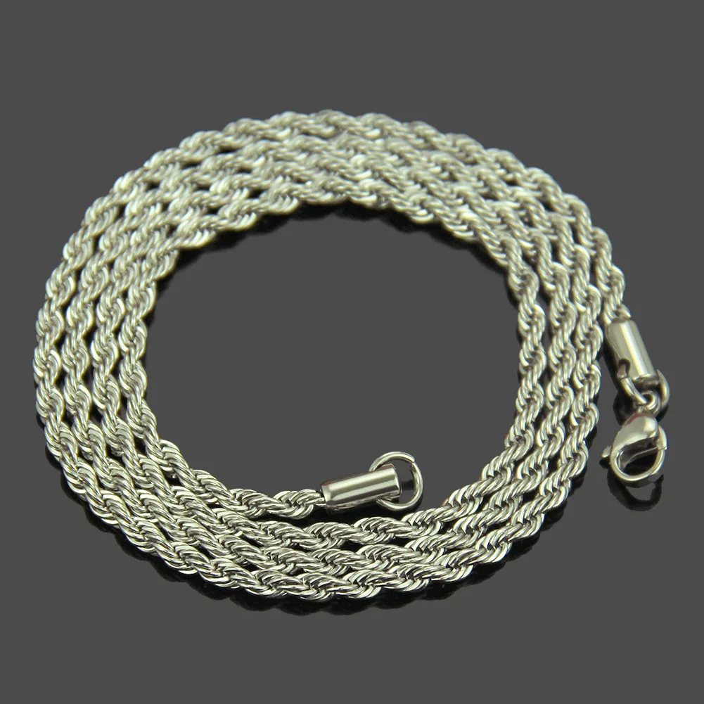 Silberfarbene 3mm Edelstahl-Halskette für Männer, Gedrehte Kette, Basis-Kette, Hip-Hop-Schmuck, Trendige Accessoires – Detail 3