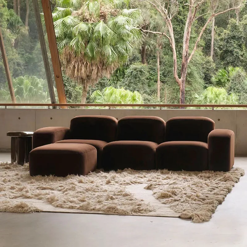 French Retro Velvet Chocolate Sofa Couchs Home Module Fabric Living Room Sofas And Seating Lazy Comfortable Couch Home Furniture