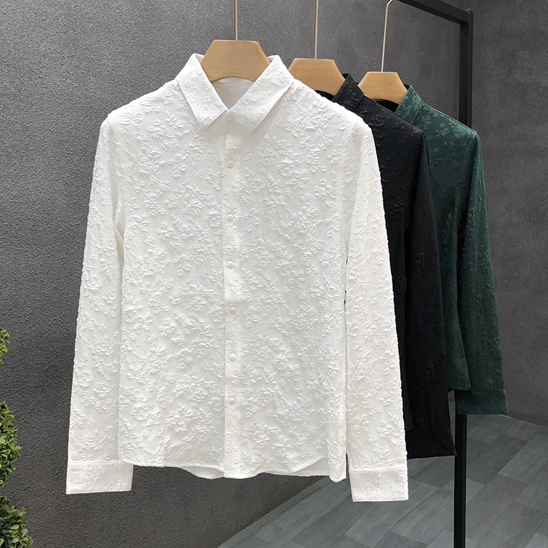 

2024 Men's Long-sleeved Basic Shirts Casual Regular Suit Male Tops Social Business Stretch Fall Spring Blouses Clothing M07