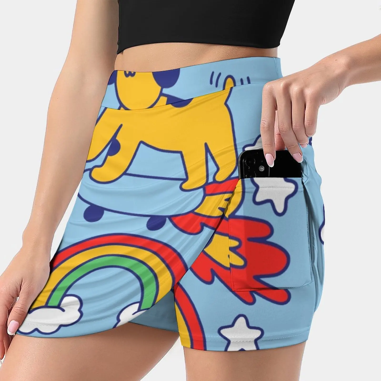 Dog Flying On A Skateboard Women'S Fashion Sporting Skirt With Pockets Tennis Golf Running Skirts Dog Dogs Rainbow Rainbows