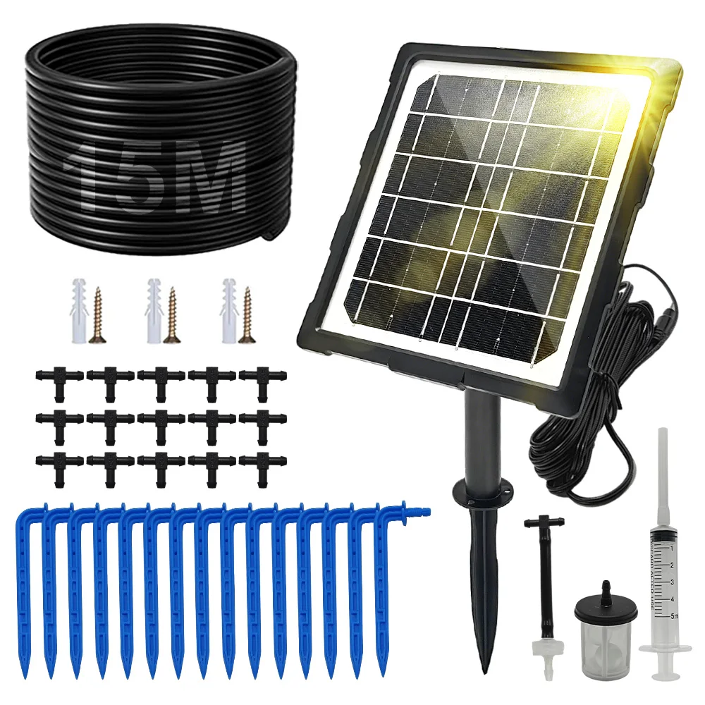 

Комплект капельного орошения на солнечной батарее, автоматический полив с 6 режимами таймера и шлангом длиной 15 м на 15 горшков. Идеально подходит для сада, балкона и уличных растений.