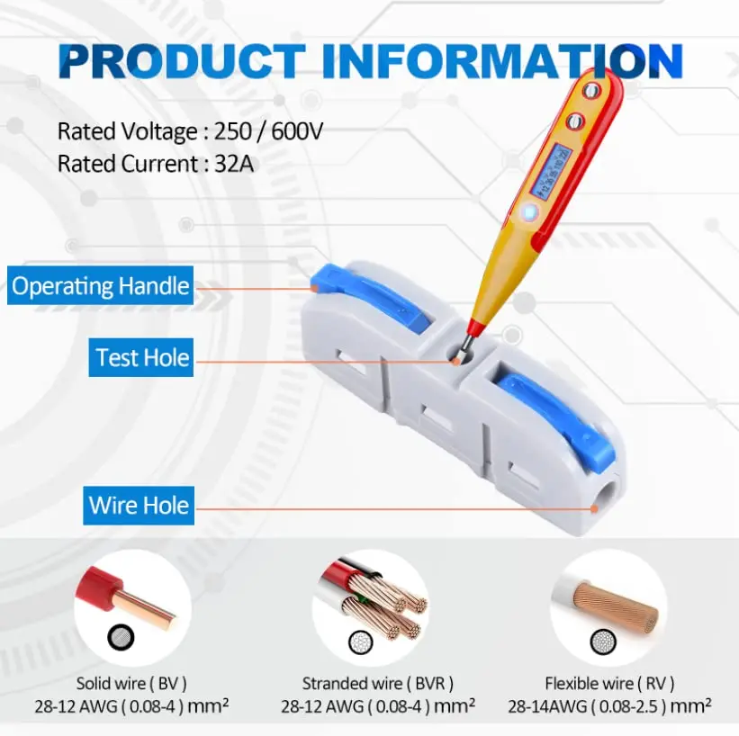 Lever Wire Connectors, HTCELLE 40-Piece Quick Connect Electrical Splicing Kit for Compact Inline Terminals - 28-12 AWG, 1 in 1 O