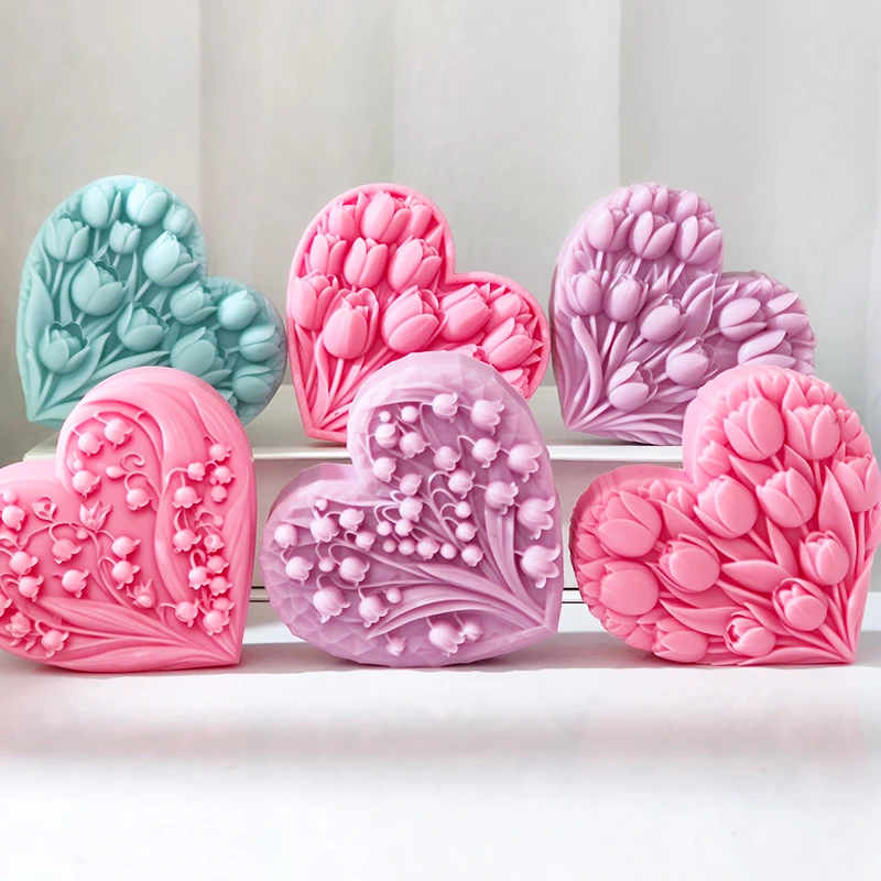 Love Flower Silicone Mold Tulip Flower Soap Mold Aromatherapy Candle Bell Orchid Chocolate Cake Mold