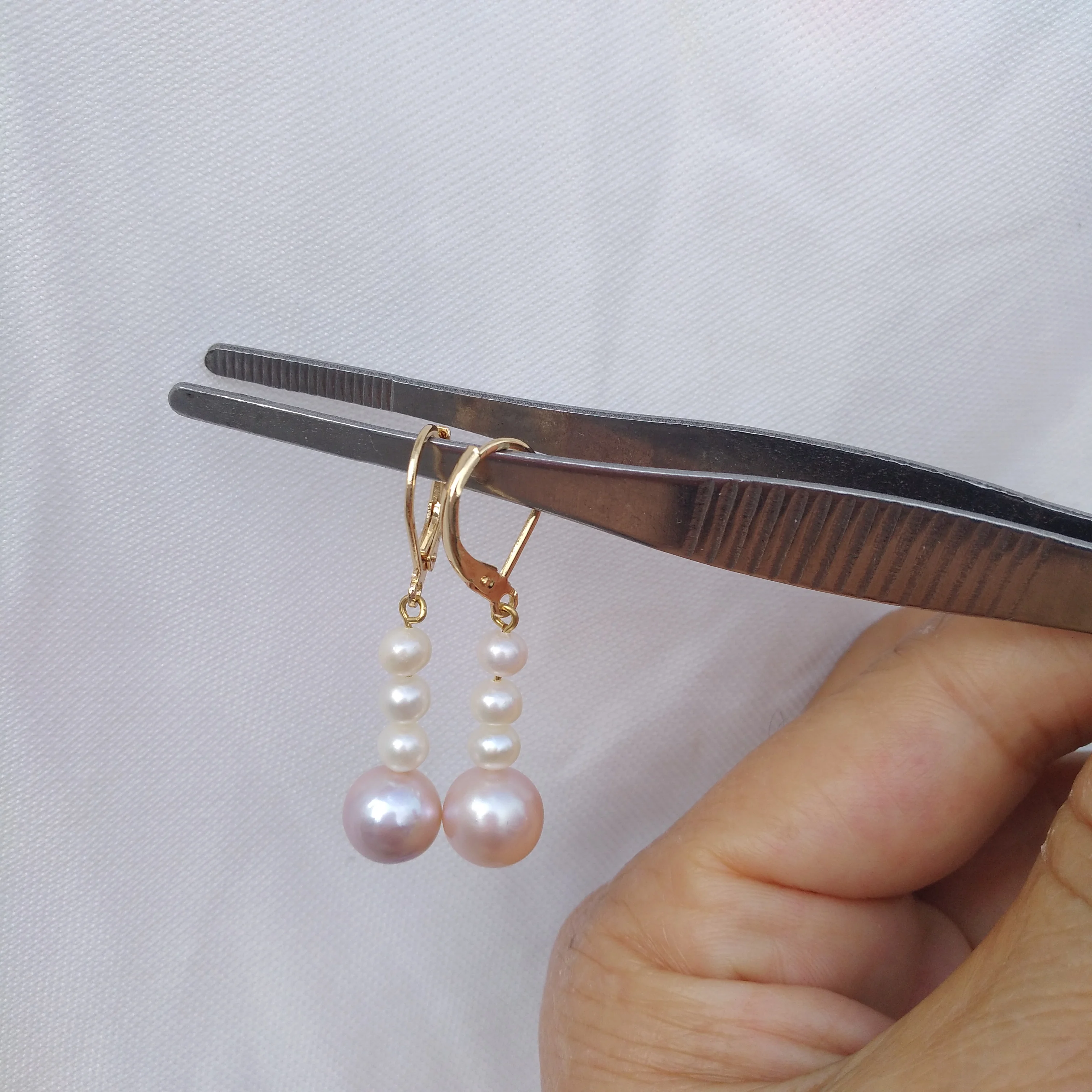 Customizable Dainty 4-5 White South Sea 9mm Pink Purple round Real Natural Pearl Dangle Earrings