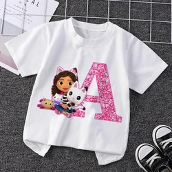 Gabby Dollhouses T-shirt per bambini T-shirt con lettere inglesi T-shirt a maniche corte simpatico cartone animato Top Abbigliamento casual estivo Vestiti per ragazze