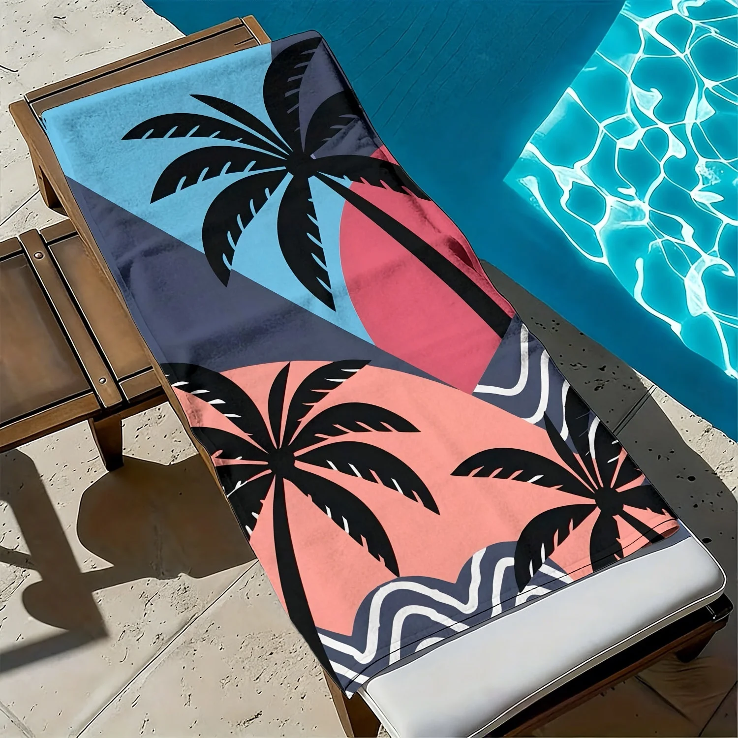

Palm trees and gradient color blocks polyester microfiber beach towel is highly absorbent, suitable swimming and beach outings