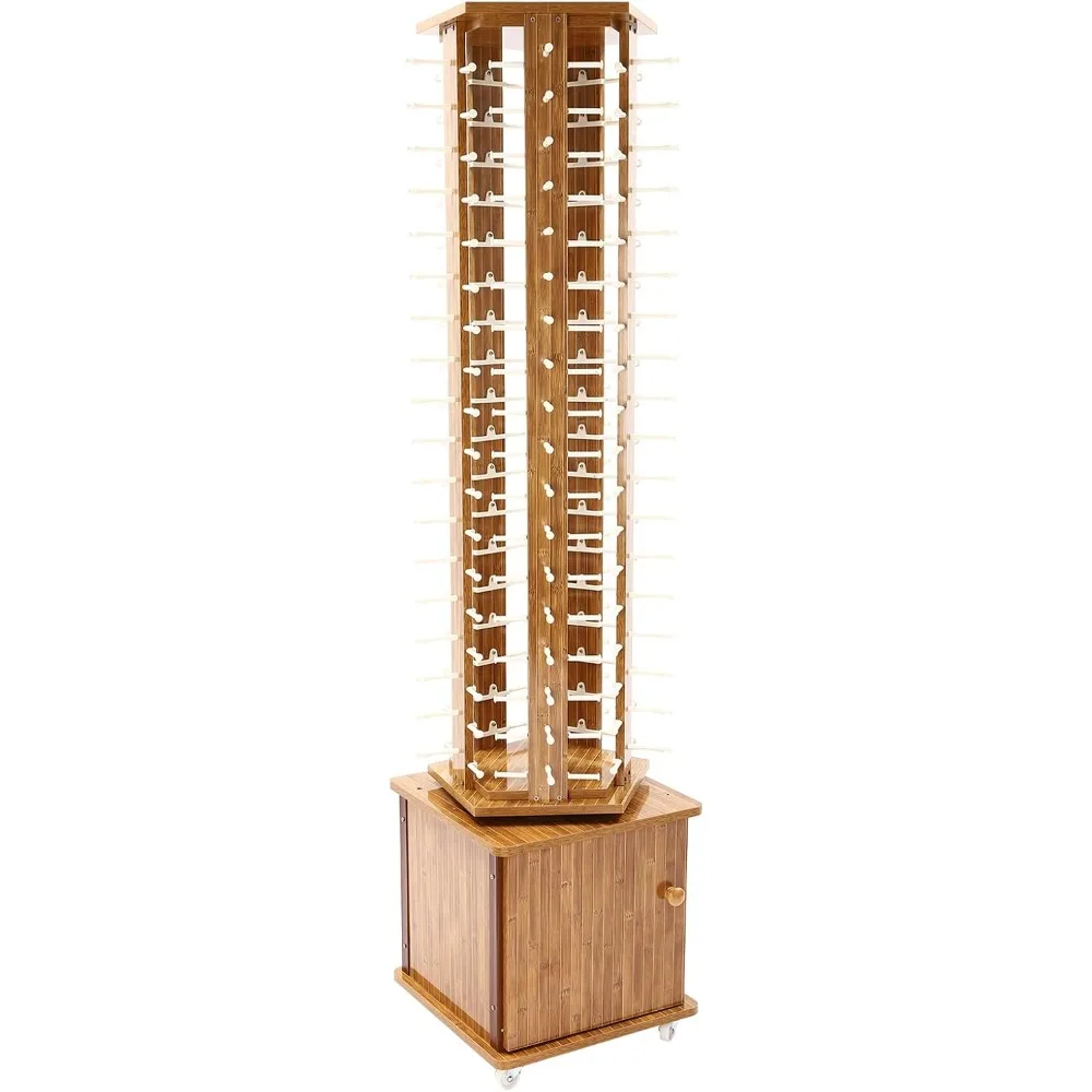 

5-Sided Wood Sunglass Display Rack, 90-Pair Eyewear Holder, 360° Rotating, with Storage Cabinet