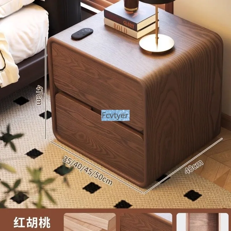 

Light luxury modern simple number storage home bedside table bedroom narrow ultra-small leather leather solid wood
