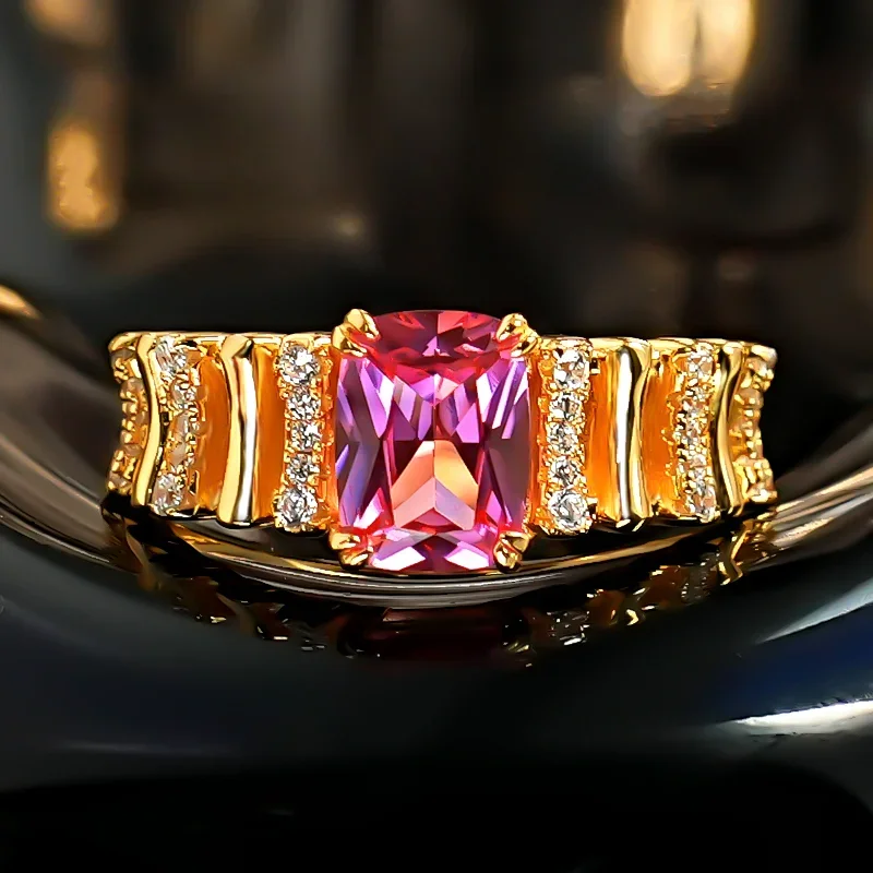 

European and American style retro Froude rose colored tourmaline s925 silver ring set with high carbon diamond for women