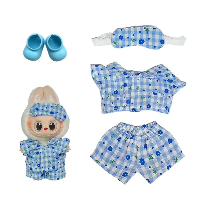 Voor V1 V2 17 cm Labubu Pop Kleding Set Mode Gestreepte Trui Outfit Hoed Schoenen Camera Accessoires Kawaii DIY Gift