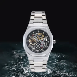 Fashionable new waterproof men's quartz watch business style stainless steel circular luminous dial hollow unique trendy design