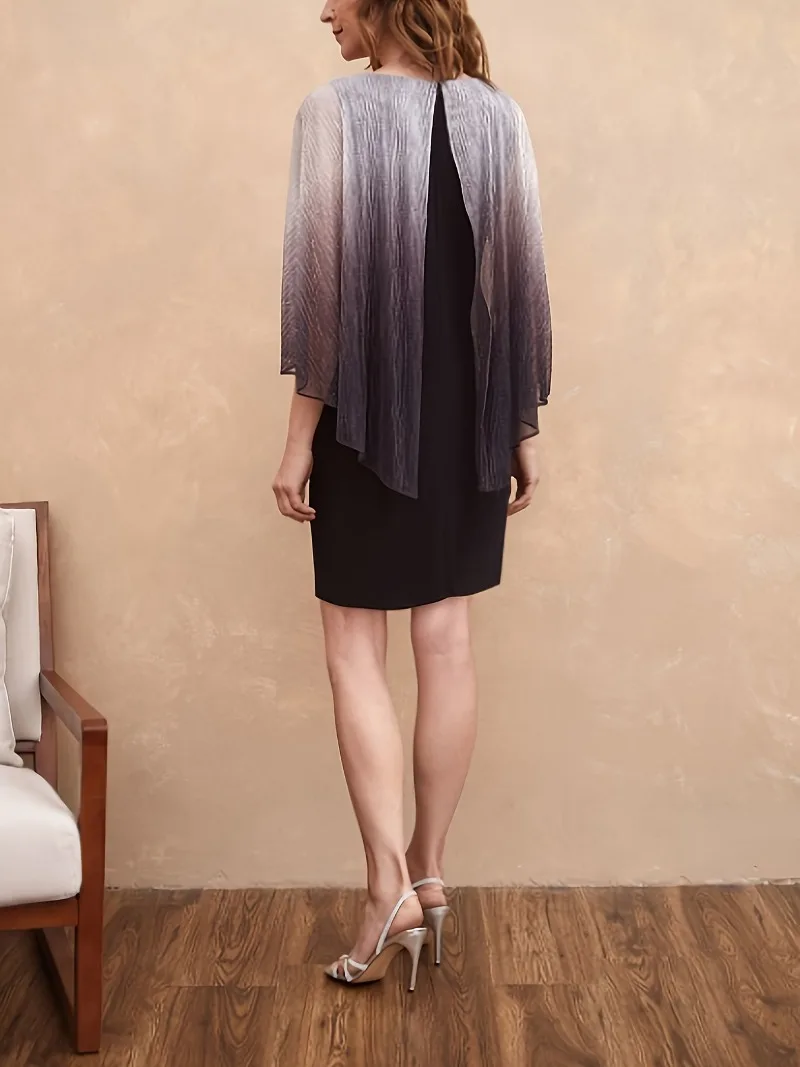 Plus Size 1XL-5XL Elegant Dress Women's Plus Colorblock Ombre Cloak Sleeve Round Neck Layered Midi Dress