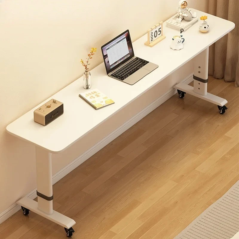 Height Adjustable Solid Wood Computer Desk with Wheels – Small Laptop Table 40/50cm for Home Office Study Workstation