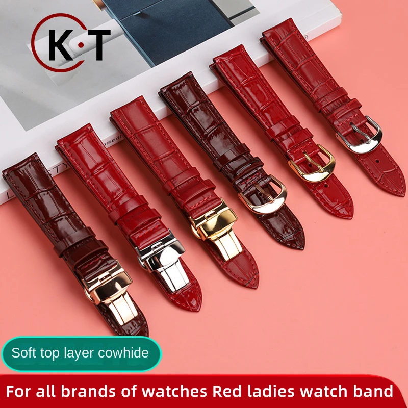 

Red leather strap for Huawei GT4 women watch Armani Tissot Casio Omega leather strap Seiko watch band butterfly buckle Bracelet