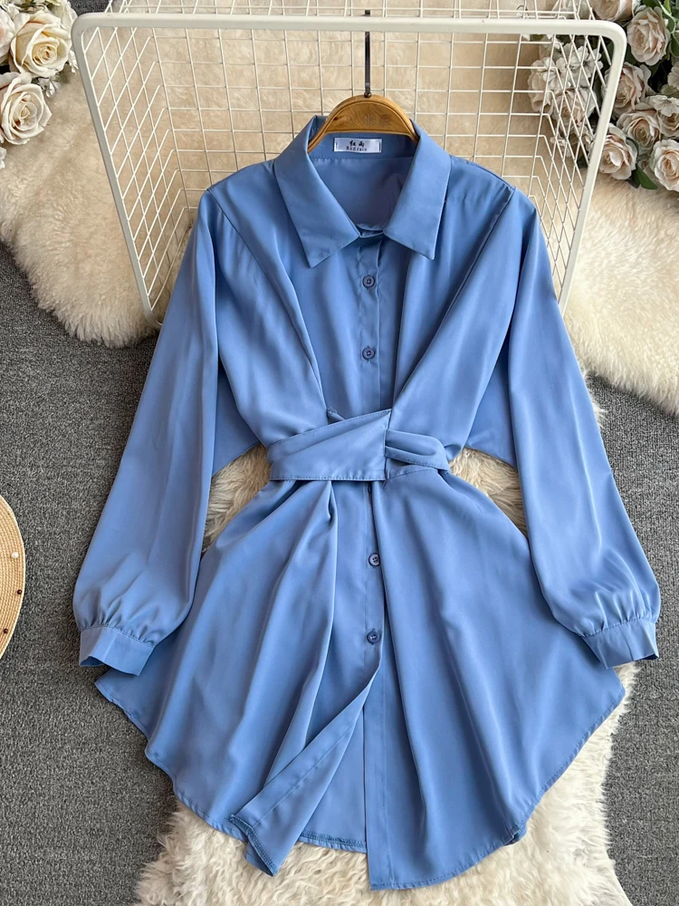 Spring Autumn Korean Style Lon - Korean Style A Line Shirt Dress recension och pris