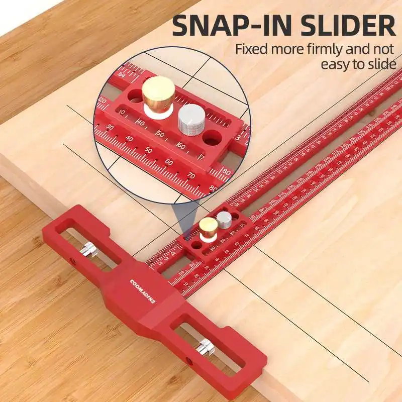 ENJOYWOOD TS-24 Scribing Ruler Multi-function 400mm/600mm Snap-In Slider 360° Marking Adjustable Length Woodworking Ruler