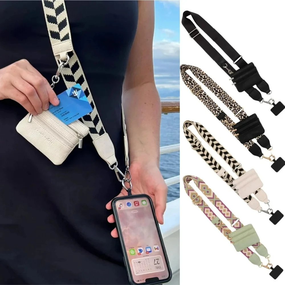 

Phone Strap With Zippered Pouch For Women Adjustable Cellphone Lanyard Crossbody With Wallet Clip And Go Strap for Phone