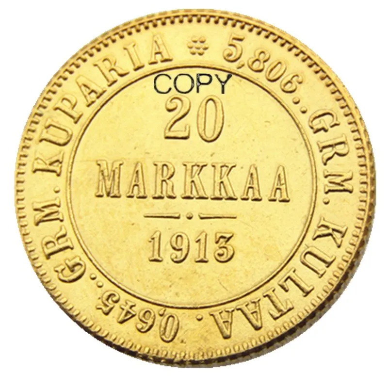 1913 S FINLAND IMPERIAL RUSSIA 20 MARKKAA Gold Plated Copy coins