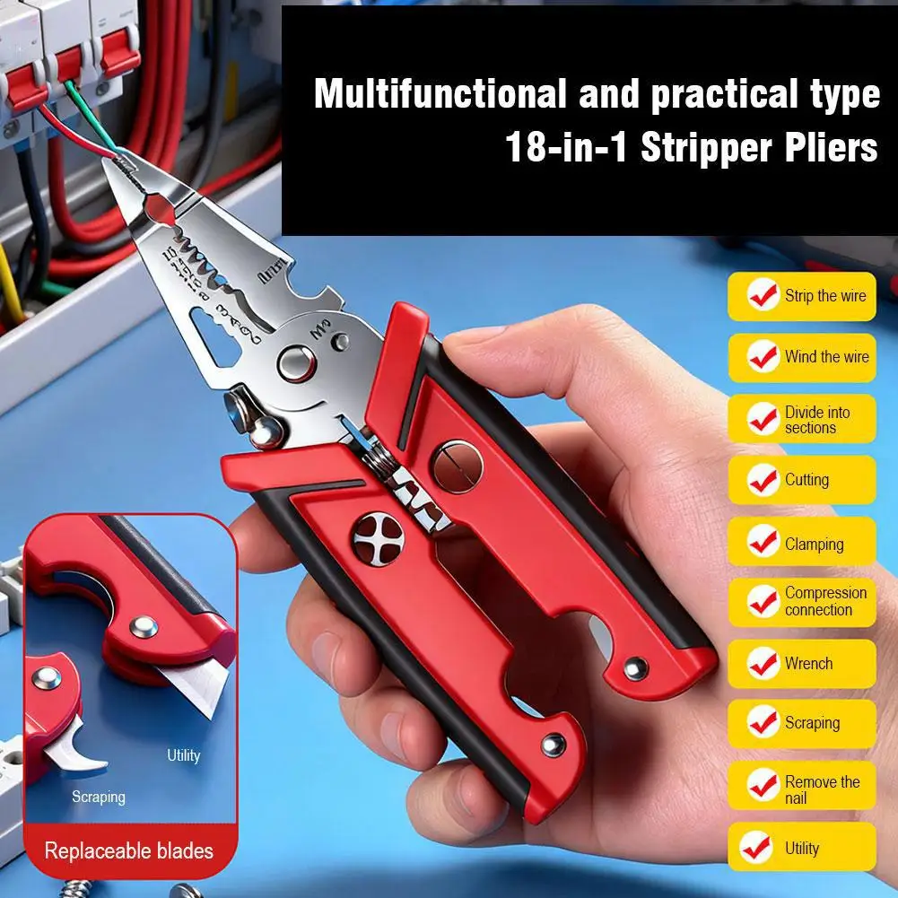 18 in 1 Multipurpose Wire Stripper Electrician Crimpe Pliers Double-blade Wire Stripper Pliers Professional Hand Tool image 3