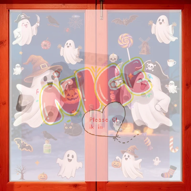 【BA】1/2 Sheets Cute Halloween Ghost Window Stickers Removable Vivid Print For Home Party Holiday Decor