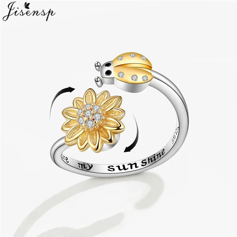 Anillo de ansiedad para mujer, sortija giratoria, giratoria, antiestrés, cristal múltiple, flor, mariposa, Animal, joyería de boda