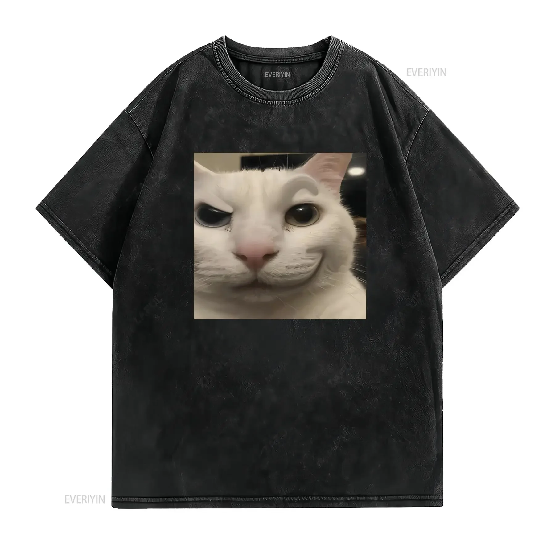 Smirk Cat M or F Funny Cotton T Shirt Parody Fast Shipping vintage Washed Stylish streetwear graphic Comfortable Breathable