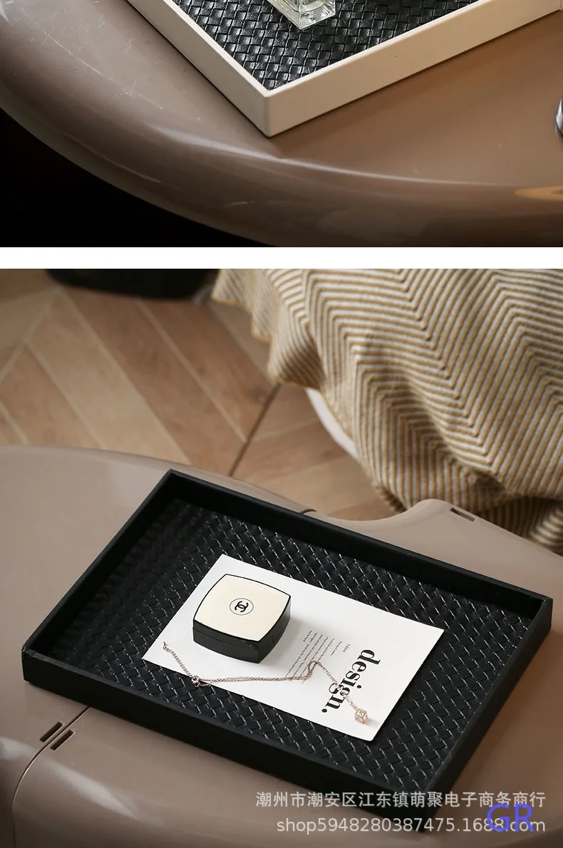 Luxury Leather Tray Square Decorative Storage Tray for Perfume Cosmetics Vanity Organizer