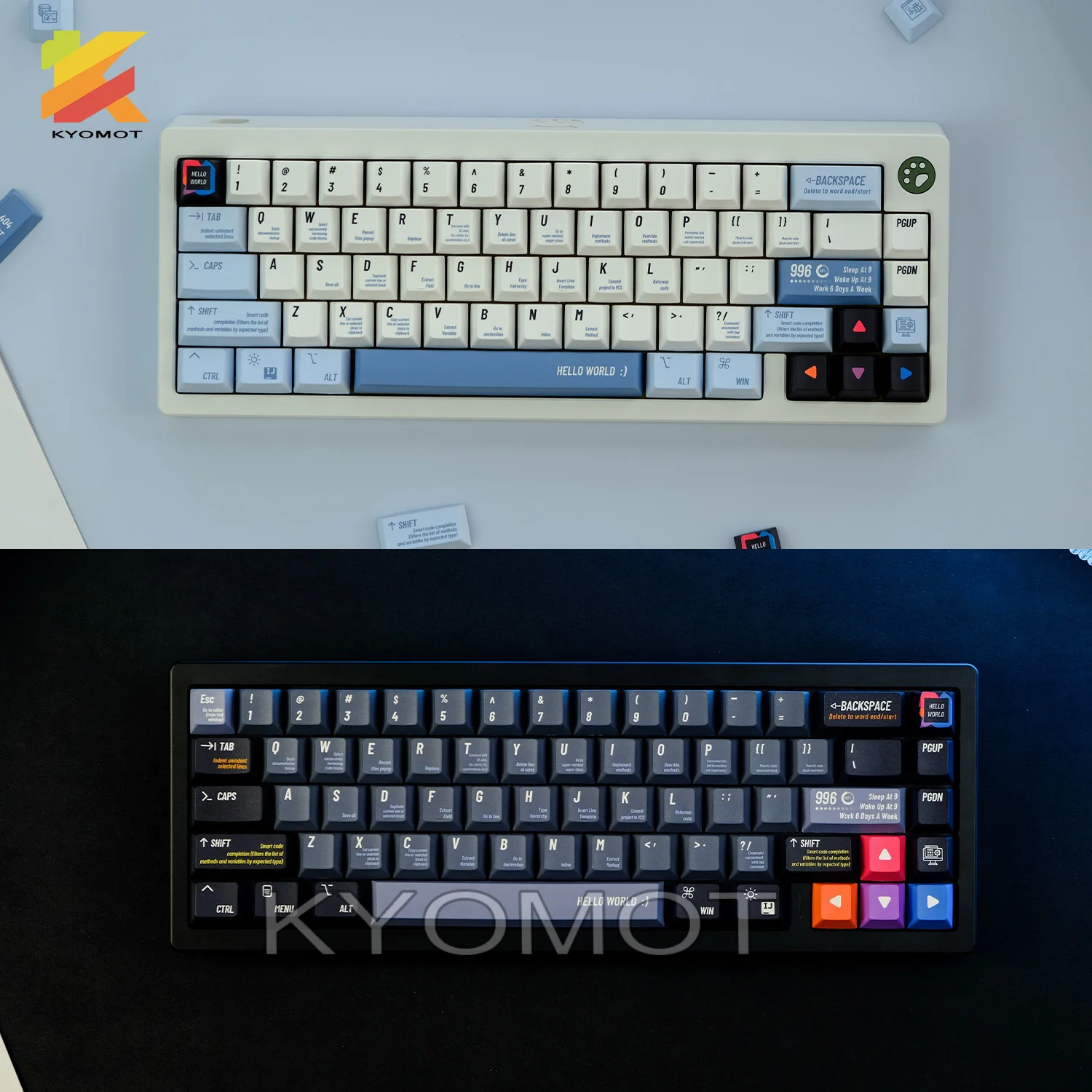 KYOMOT 128 Key Black White Mechanical Code Keycap Cherry Profile PBT DYE SUB Keycap for MX Switch DIY Layout Mechanical Keyboard