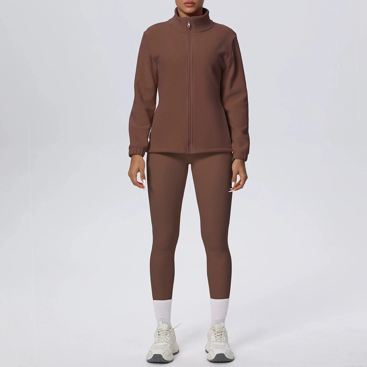 بدلة اليوغا في الهواء الطلق الترفيه المرأة الرياضية الطويلة سستة طويلة الأكمام سترة الصوف تشغيل التدريب اللياقة البدنية بدلة يندبروف #5