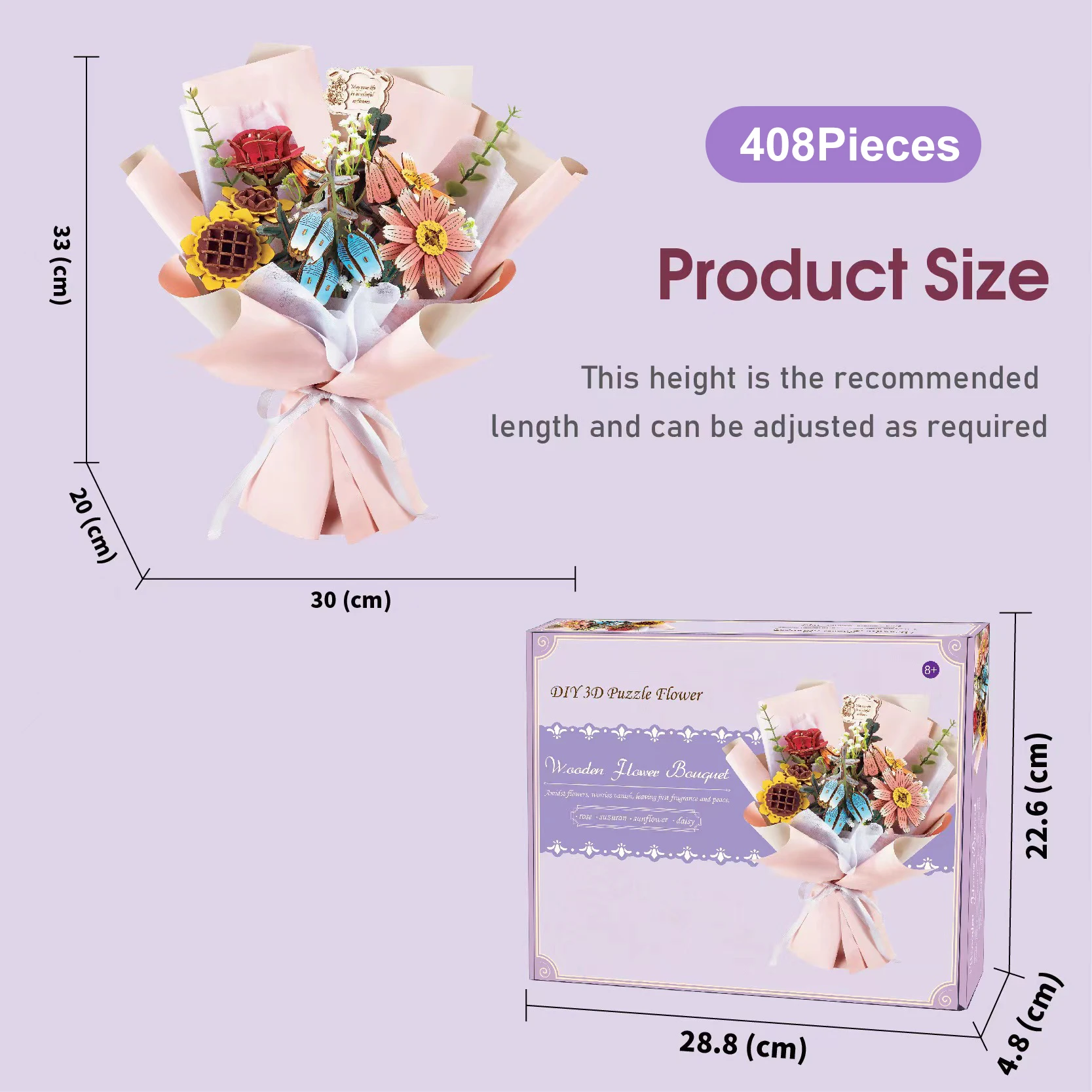 목재 예술 3D 퍼즐 블록 꽃 공예 조립 부케 데스크탑 장식 어린이 퍼즐 조립 모델 크리스마스 여자친구 선물