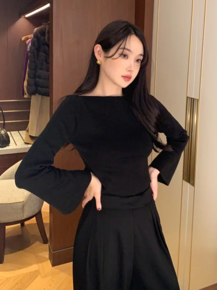 

Slim Fit round Ne Knitted Sweater Bell Sve Stripe Color Blo Autumn Winter Chic Vintage Small ence Knitwear