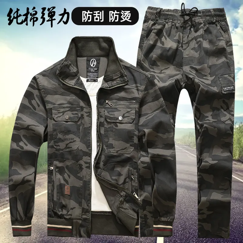 Camouflage Suit Elastic Overalls Electric Welding Repair Cotton Wear-Resistant Labor Protective Clothing Construction Site