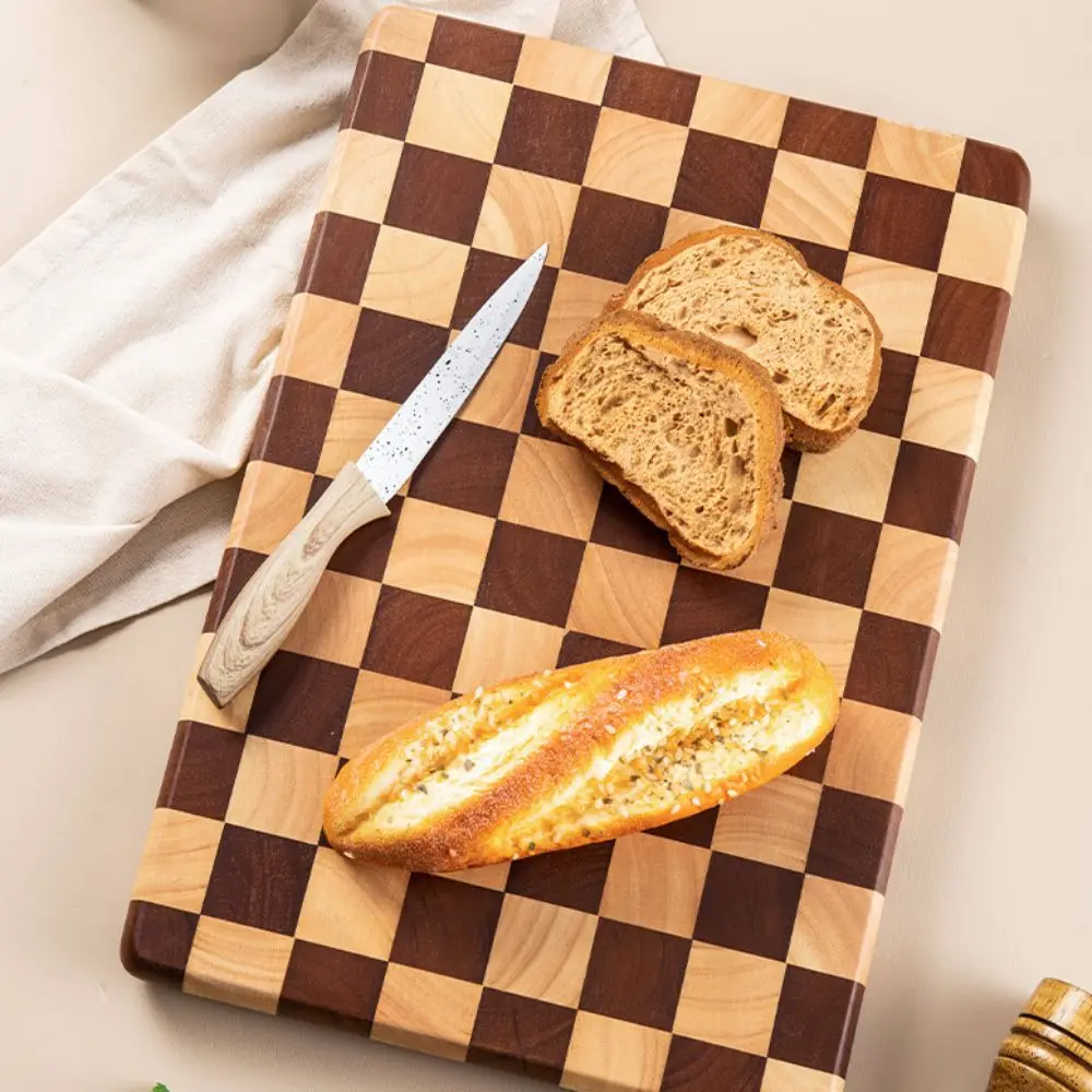 

Splicing Color Checkerboard Cutting Board Solid Wood Thickened Chopping Block Smooth Surface Non Slip Silicone Mat Chopping Pad