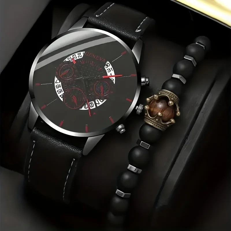 Модные мужские кварцевые часы и браслет-идеально подходят для повседневной носки, дня отца, подарка на День святого Валентина