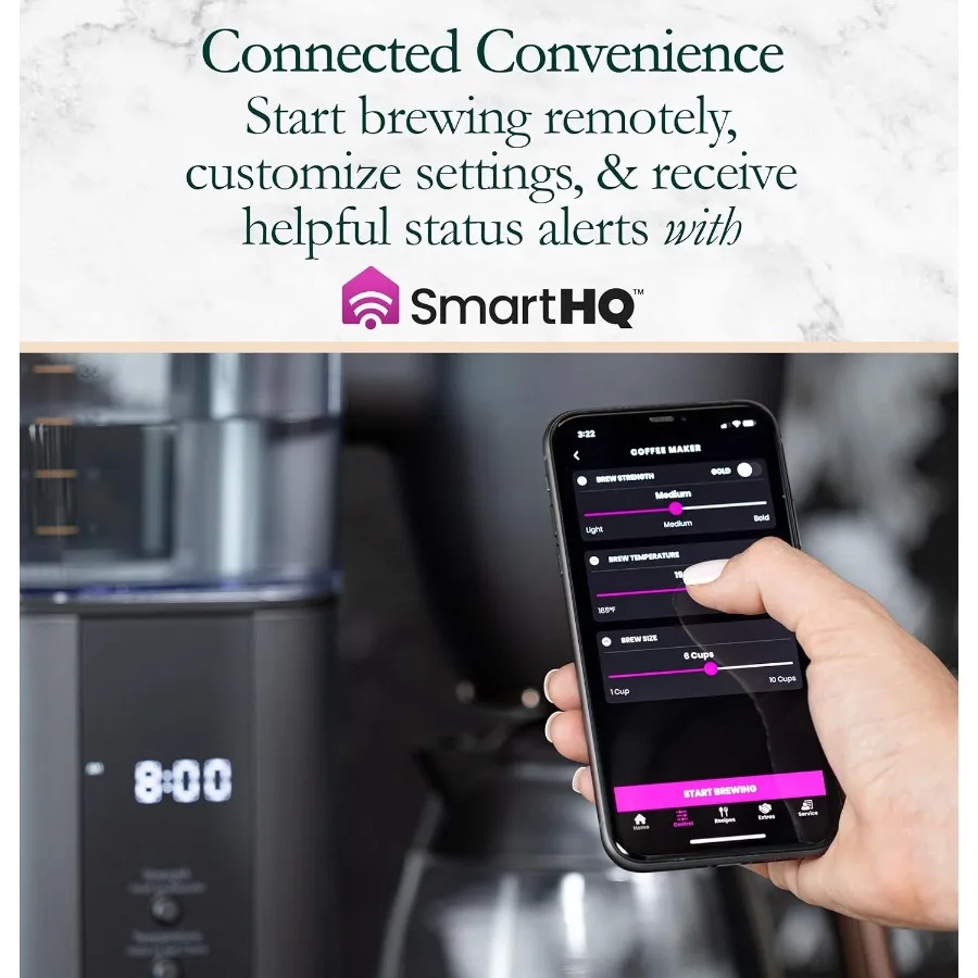 ماكينة صنع القهوة بالتنقيط الذكية المتصلة بالواي فاي مع إبريق زجاجي 10 أكواب للاستخدام المنزلي والمكتبي بتقنية التخمير التي يتم التحكم فيها عن طريق الصوت