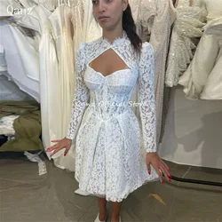 Qanz Short Full Lace Wedding Party Dress With Jacket Sweetheart Corset Back Luxury Evening Dresses Vestidos De Gala Customized