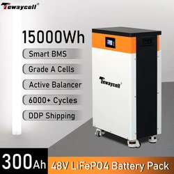 Tewaycell NEW 15KWh 48V 300Ah LiFePO4 Battery 51.2V 310Ah Powerwall RS485/CAN Built-in BMS ESS Home Energy Solar Storage