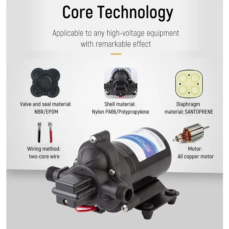 Electric Mini RV Diaphragm Pump Self-priming High Pressure Water Pump for Small Boat 12V 24V DC Automatic Electric Booster Pump