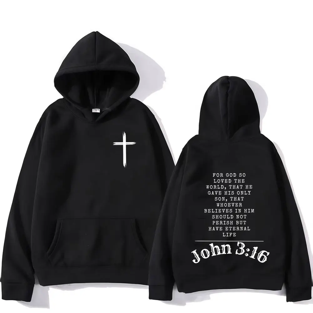 

John 3 16 Bible Verse Scripture Christian God Loves Hoodie Versatile Streetwear Aesthetic Sweatshirts Everyday Wear Soft Unisex