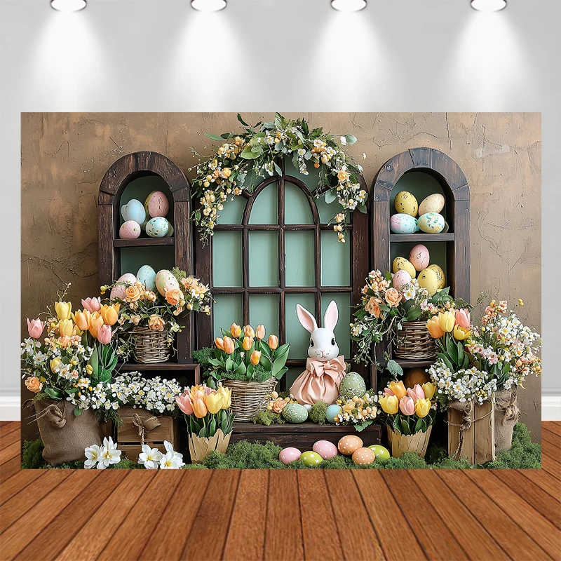 LS Photography Background Spring Easter Arch Boho Flower Eggs Children Birthday Party Portrait Decor Backdrop Photo Studio