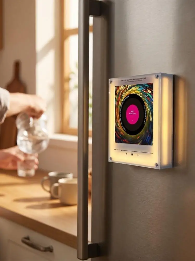 Magnetischer NFC-Musik-Vinyl-Kühlschrankmagnet mit Nachtlicht, Automatische Musikwiedergabe Induktionsaufkleber Acryl Kreatives Ornament
