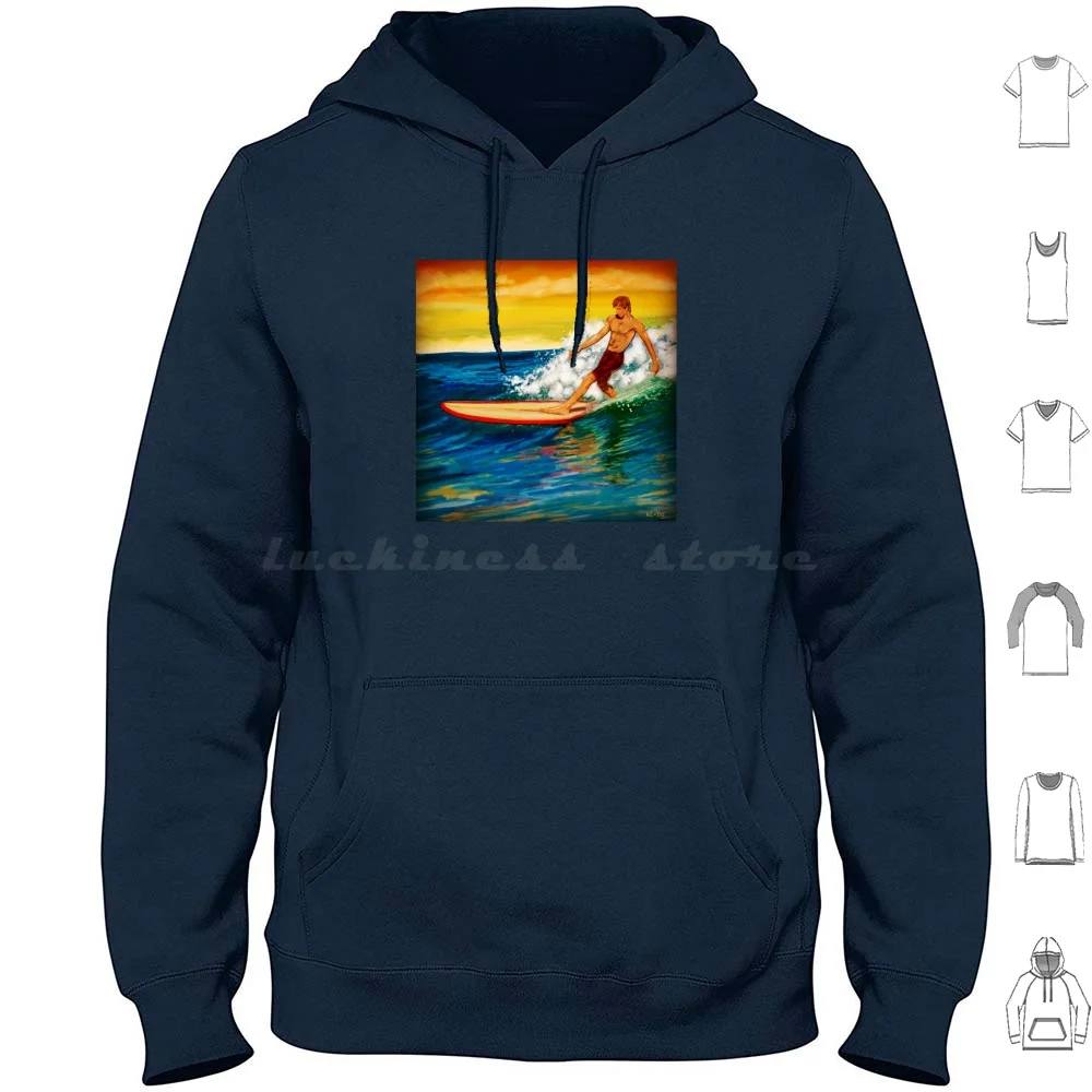 Old School California Longboard Surfer Dude. Hoodies Long Sleeve Surfing Surf Cool Summer Hawaiian Hawaii Tropical