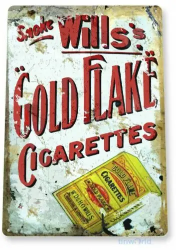 WILLS 11X8 TIN SIGN TOBACCO SNUFF CIGARETTE PIPE TOBACCIANA GOLD FLAKE AD